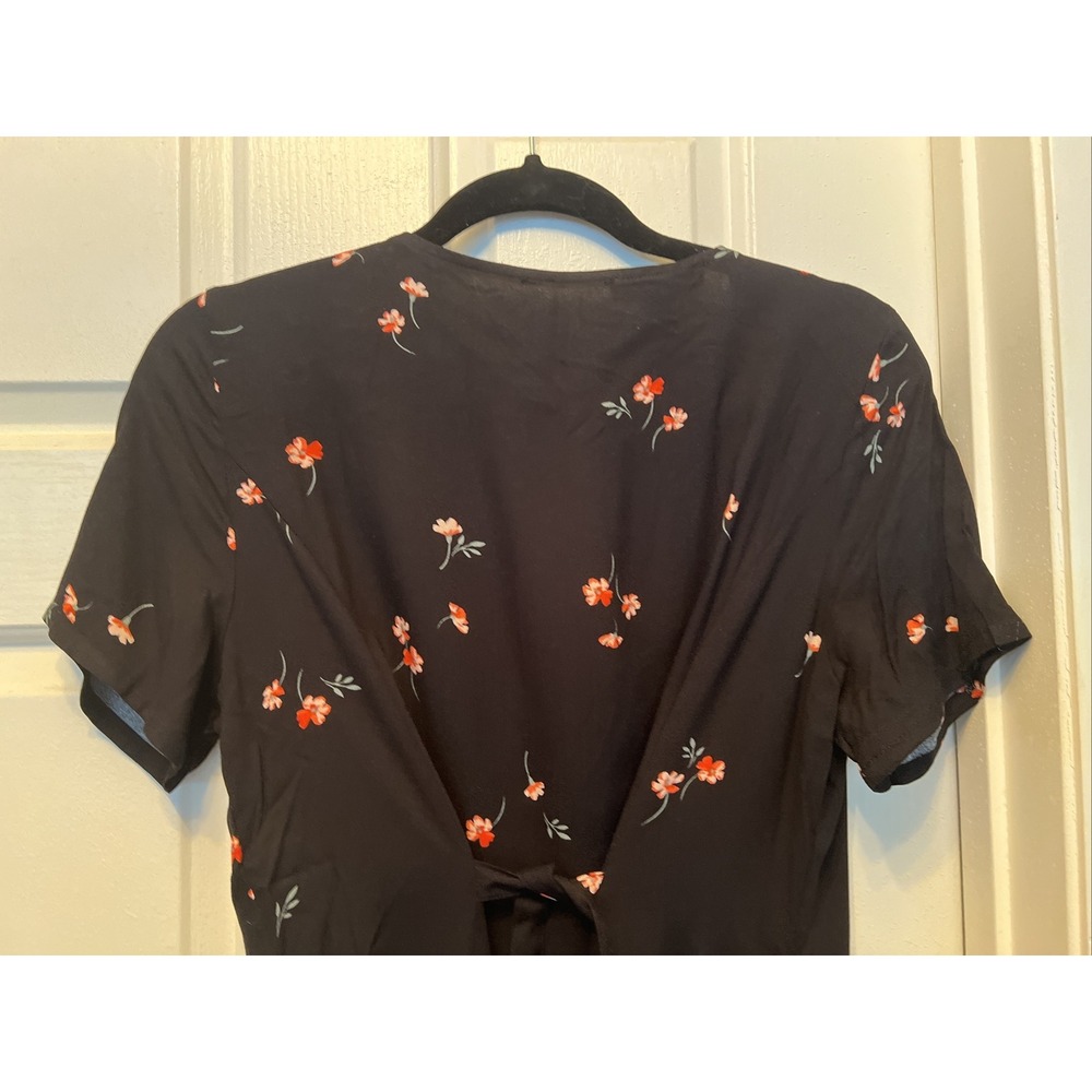Saks Fifth Avenue Sadie Floral Black Midi Dress Button Front V-Neck NWT Size 4 - Picture 9 of 10